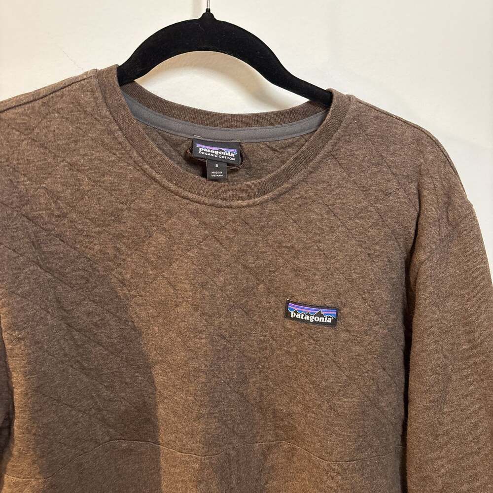 Patagonia Organic Cotton Quilted Crewneck Sweatshirt Brown Men's Size S